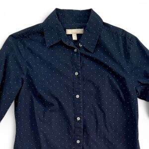Banana Republic Fitted Navy Blue Dotted Button-Up Long Sleeve Shirt Size XS